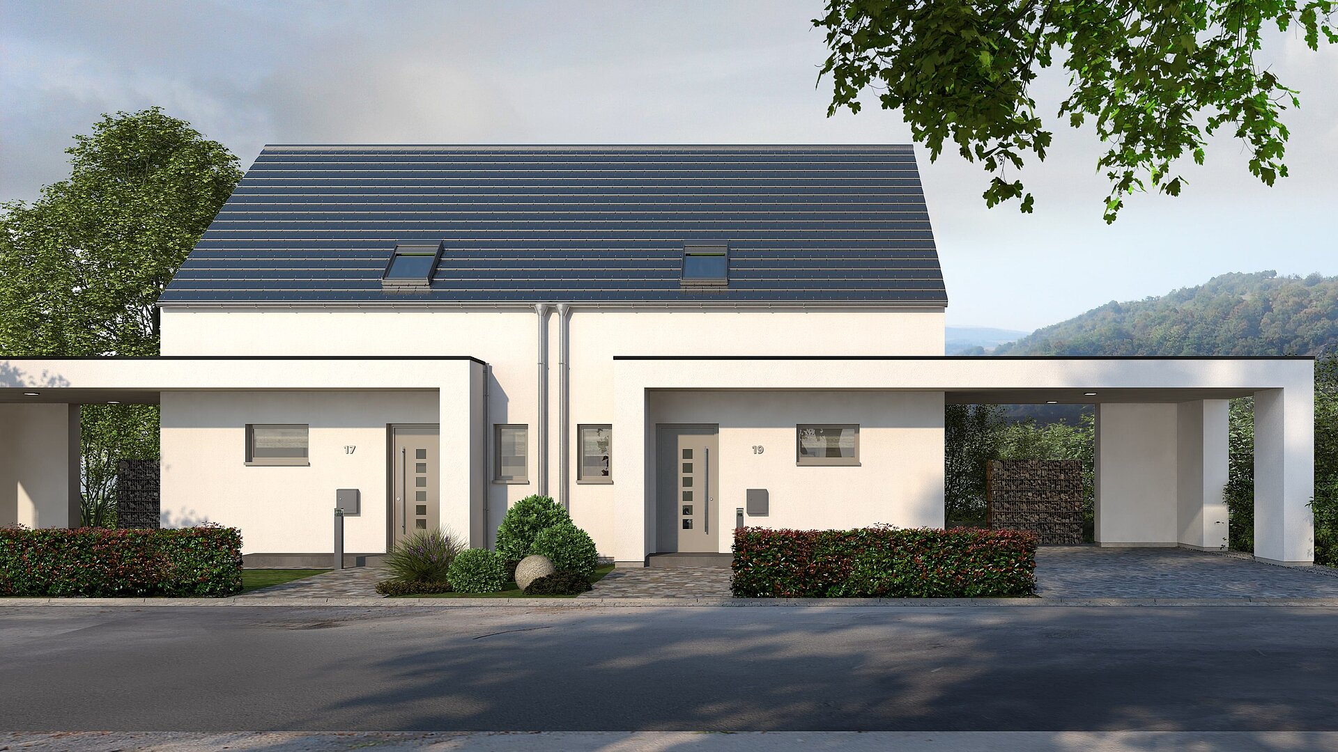Mehrfamilienhaus Double 10 von allkauf, Vorderansicht am Tag