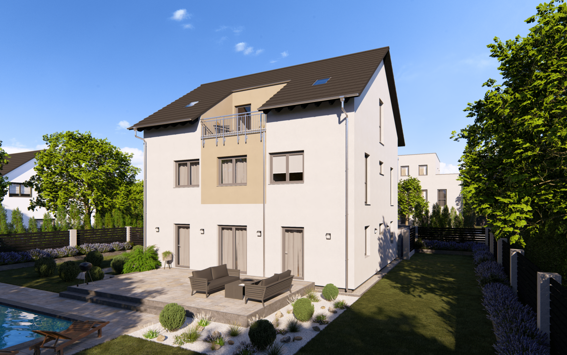 Mehrfamilienhaus Generation 18 von allkauf, Ansicht Garten am Tag