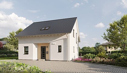 Einfamilienhaus Home 9 von allkauf mit Satteldach, Ansicht Eingang am Tag