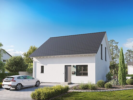 Einfamilienhaus Home 8 von allkauf mit Satteldach, Ansicht Eingang am Tag