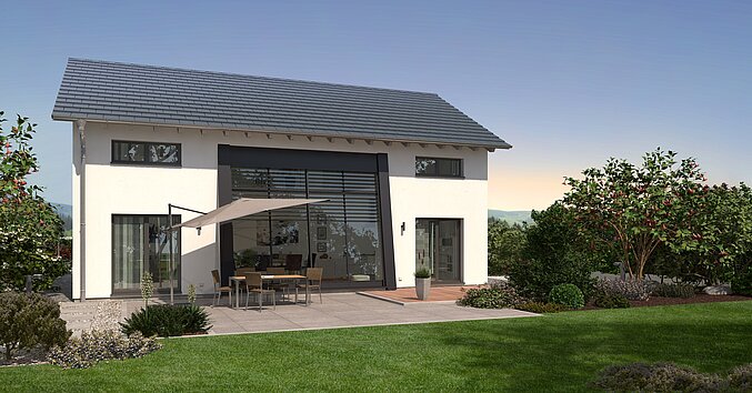 Einfamilienhaus Trendline S6 von allkauf, Ansicht Garten am Tag