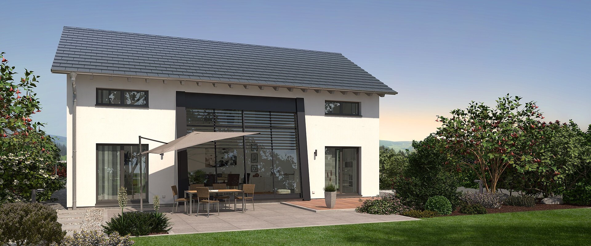 Einfamilienhaus Trendline S6 von allkauf, Ansicht Garten am Tag