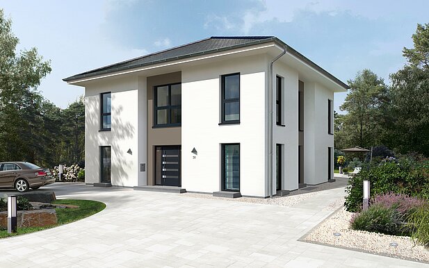 Stadtvilla City Villa 1 von allkauf. Vorderansicht bei Tag.